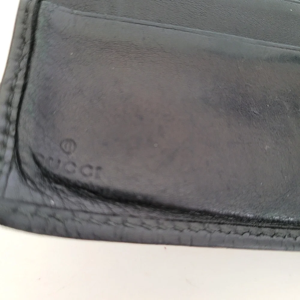 Gucci Mens Bifold Wallet Black Leather GG Guccissima Logo Coin Pocket AS IS